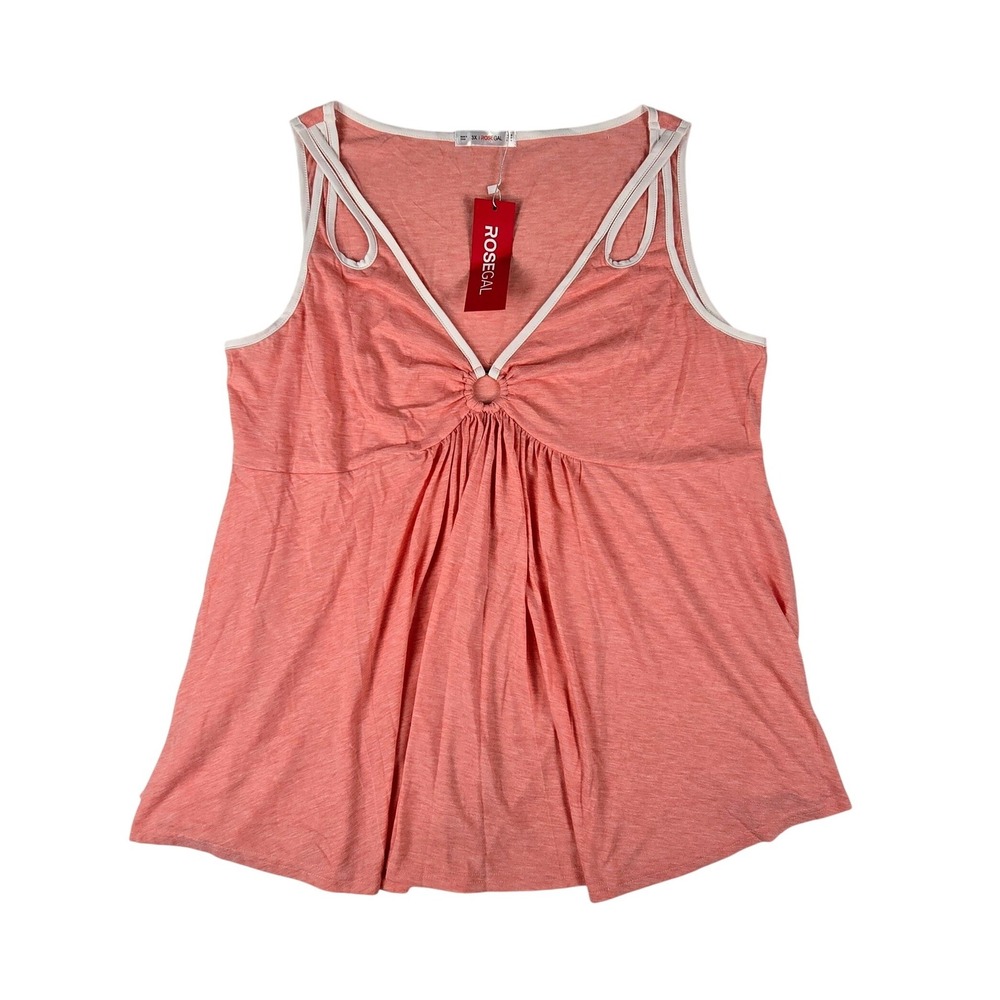 NWT Rosegal O-Ring Cut Out Babydoll Tank Top Women 3X Coral Pink Sleeveless Boho